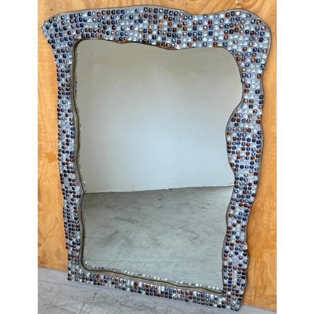 Postmodern Murano Glass Mosaic Biomorphic Mirror, Italy, circa 1990s Dimensions: 42" H x 37" W x 3" D Inset Mirror: 39" H...