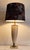 1970s Vintage French Table Lamp with Beige Marbled Ceramic Base in Brass Mount and Fabric by Le Dauphin, 1970s For Sale - Image 5 of 11