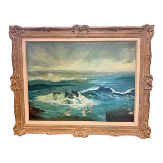 Mid-Century Ocean Oil Painting Harry Mayhew 49x42 For Sale
