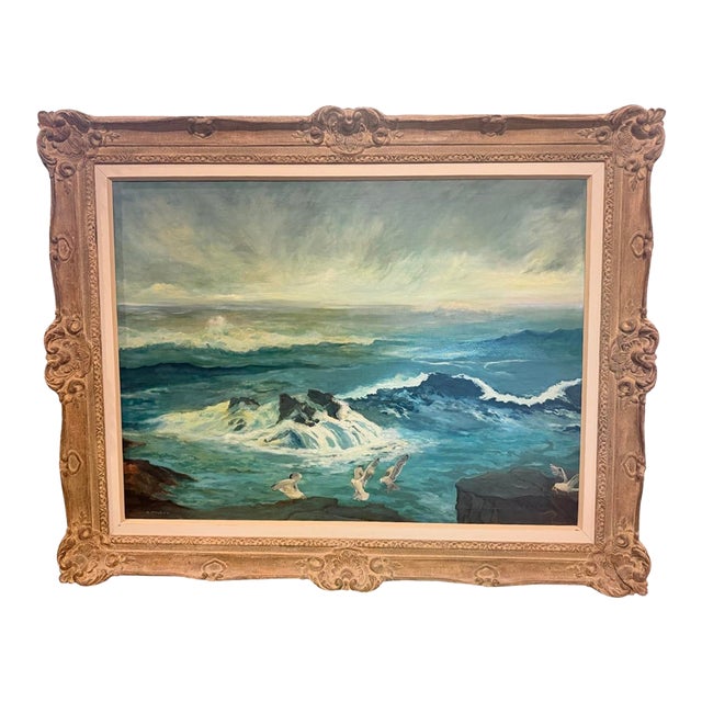 Mid-Century Ocean Oil Painting Harry Mayhew 49x42 For Sale