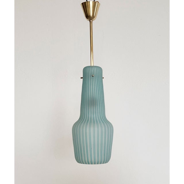 Italian Pendant Lamp in Striped Glass and Brass from Venini, 1960s For Sale - Image 6 of 18