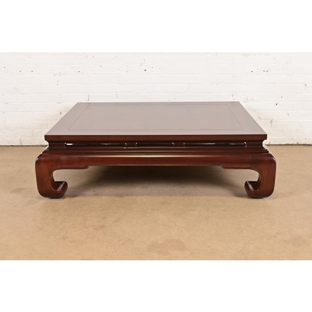 Henredon Mid-Century Hollywood Regency Chinoiserie Carved Mahogany Coffee Table, Newly Refinished For Sale - Image 10 of 13