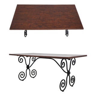 Scrolled Iron Base Coconut Top Dining Room Table For Sale