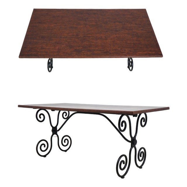 Scrolled Iron Base Coconut Top Dining Room Table For Sale