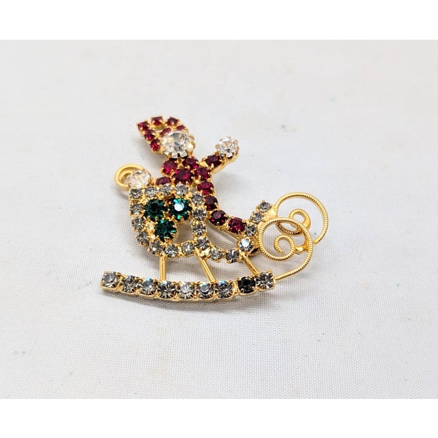 Mid-Century Modern Vintage 1960s Signed Hobe Rhinestone Santa Claus in His Sleigh Brooch For Sale - Image 3 of 8