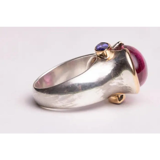 Modern Large Pink Tourmaline Dome Ring With Tanzanite, Offered by the Lockhart Collection For Sale - Image 3 of 5