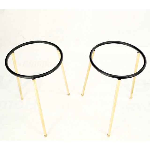 Pair Round Rouge Marble Top Tri Legged Brass Base Mid-Century Modern End Tables For Sale - Image 14 of 15