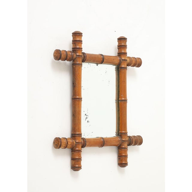 Glass Small Faux Bamboo Carved Frame Mirror, England 1940s For Sale - Image 7 of 8