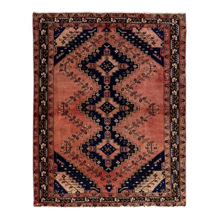 Vintage Handmade Persian Rust Geometric Wool Rug 5'3" X 6'9" For Sale