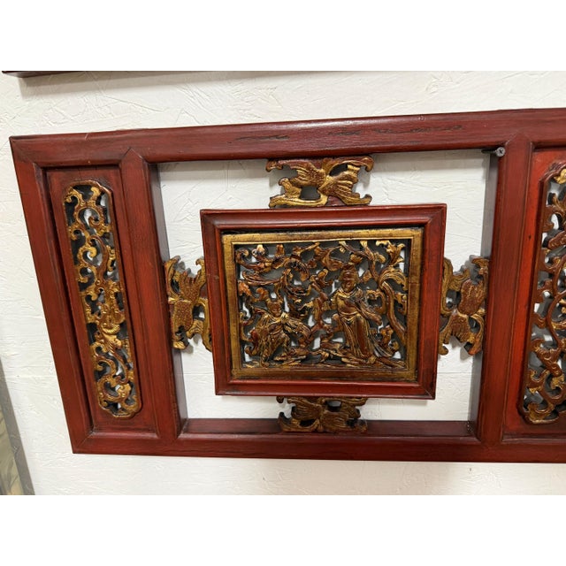 Pair of Chinese Gilt & Lacquered Openwork Figural Architectural Panels, 20th C. For Sale - Image 12 of 12