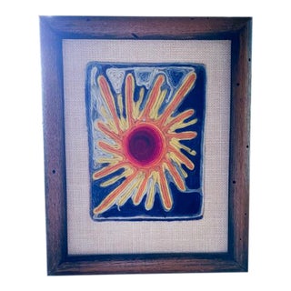 Mid Century Framed Crewel Art - Sunburst For Sale