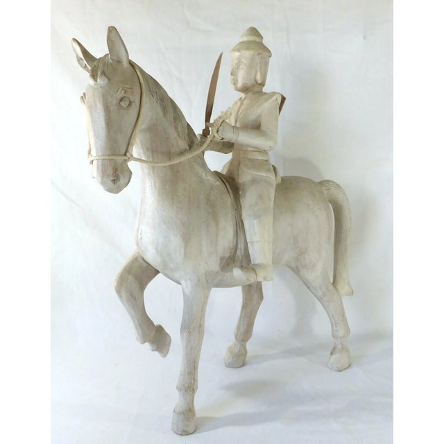 Japanese Large Vintage Japanese Man on Horse Figural Wooden Sculpture Statue For Sale - Image 3 of 7