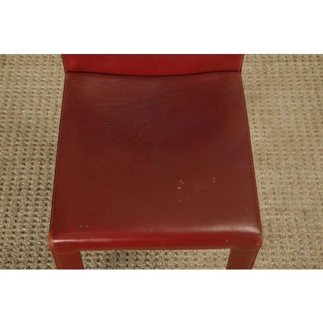Set of 4 Zanotta Burgundy Leather Dining Chairs, Italy, 1980s, Signed For Sale - Image 9 of 15