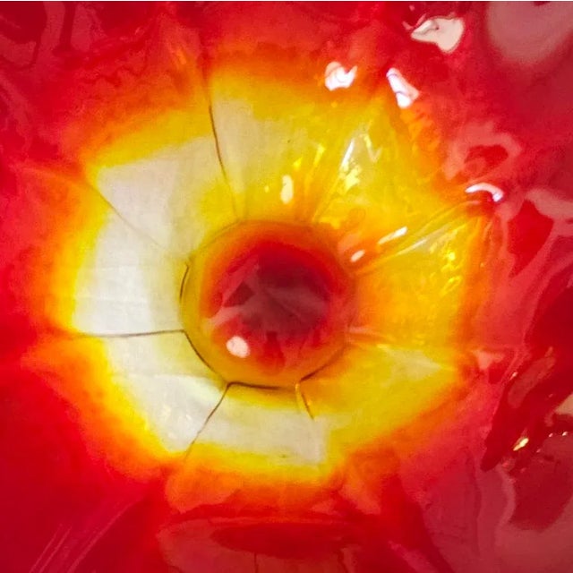 Glass 2008 Blenko Hand Blown Tangerine Ruffled Edge Centerpiece Bowl For Sale - Image 7 of 12