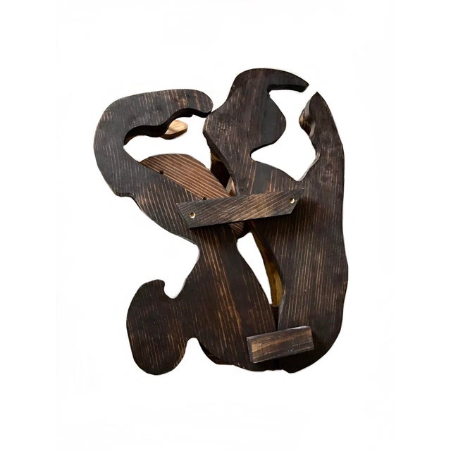 Mid Century Vintage 1970s Carved Wood Abstract Biomorphic Wall Sculpture Large Free Form Art For Sale - Image 4 of 9
