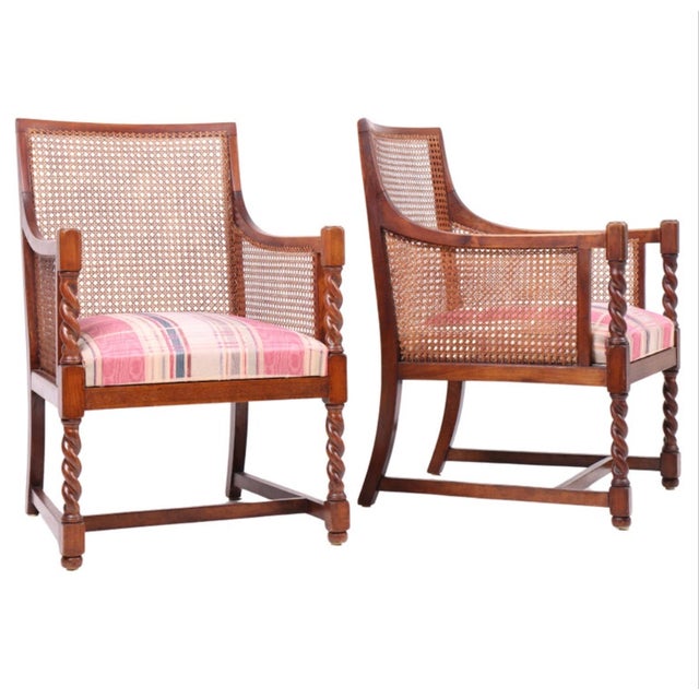 Wood Set of Danish Armchairs with French Cane and Stained Beechwood Frame, 1940s For Sale - Image 7 of 7