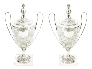 English Plated Trophy Cup / Covered Urns - a Pair