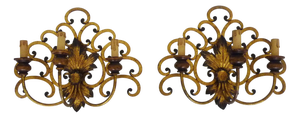 Vintage Italian Wall Sconces in Gilded Wrought Iron, 1950s, Set of 2