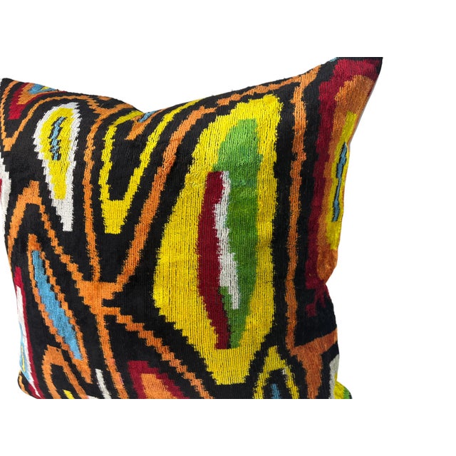 Textile Ikat Silk Lumbar Cushion Cover with Tribal Design, 2000s For Sale - Image 7 of 11