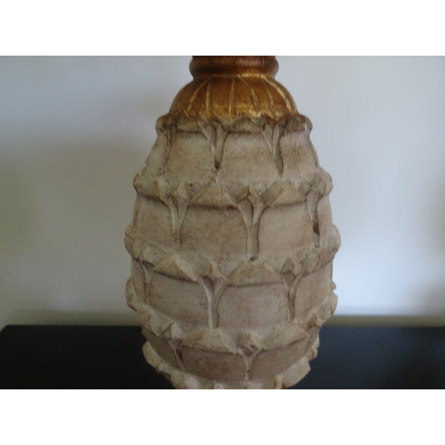 Vintage Gilt and Pickled Wood Carved Lamps - a Pair For Sale - Image 4 of 7