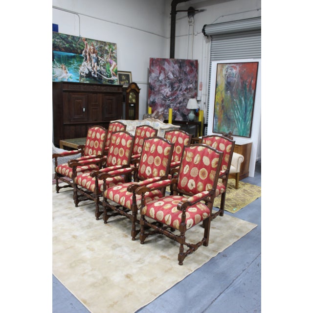 17th Century Style European Floral Fabric Dining Chairs - Set of 10 For Sale In San Diego - Image 6 of 13
