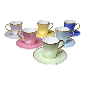 English Fine Bone China Royal Collection Guilloche Coffee Demitasse Cups - Set of 6