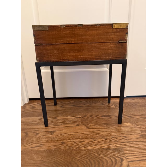 Beautiful Antique Campaign Mahogany Lap Writing Desk with Brass Strapping, Iron Stand and Original Working Key. My...