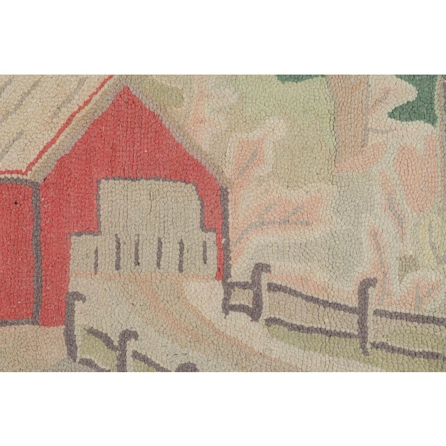 Traditional Antique Hooked Rug With Farm Pictorials in Cream and Green, From Rug & Kilim For Sale - Image 3 of 7