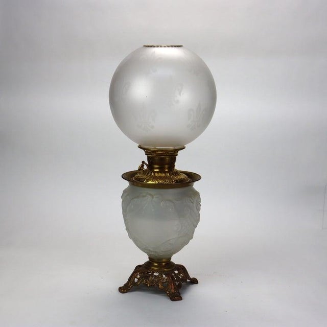 Victorian Antique Opalescent Embossed Glass Gone With the Wind Oil Lamp C1890 For Sale - Image 3 of 12