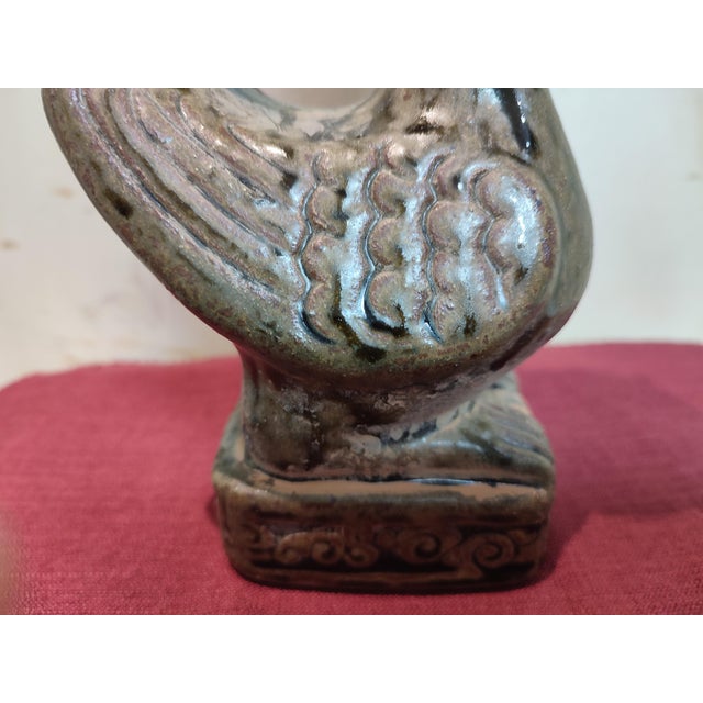 Chinese Ceramic Oil Lamp Hand Carved Yue Ware Celadon Phoenix Statue Oil Lamp For Sale - Image 4 of 11