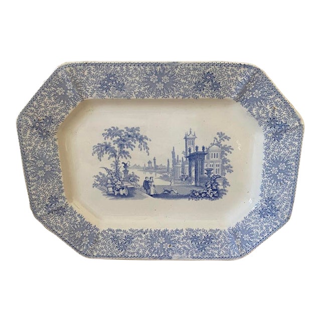 Adams & Sons Blue Transferware Plate, Circa 1835-55 For Sale