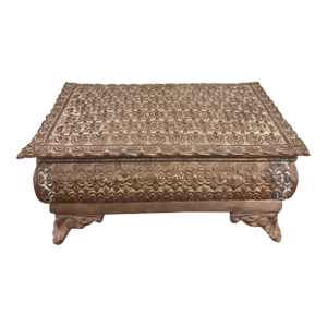 1970s Possibly Brass Victorian Style Footed Velbert Lined Jewelry Box