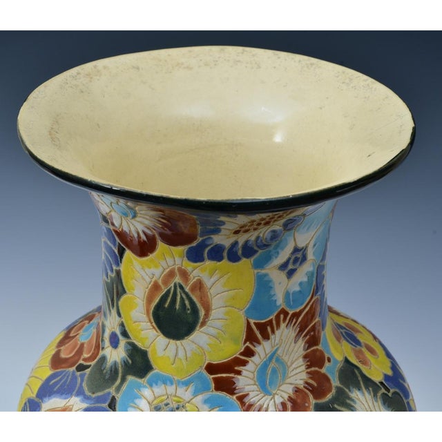 Decorative Incised Floral Art Deco Pottery Vase, 19 1/2" high, inscribed on bottom "T.D." circa 1930