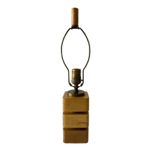 Mid 20th Century Stacked Wood and Brass Table Lamp