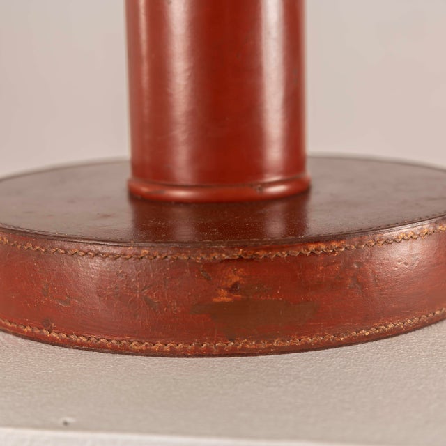 Beige Bordeaux Leather Table Lamp attributed to Paul Dupré-Lafon for Hermès, France, 1940 For Sale - Image 8 of 15