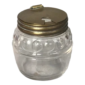 Antique Glass Inkwell Bottle With Brass Hinged Lid