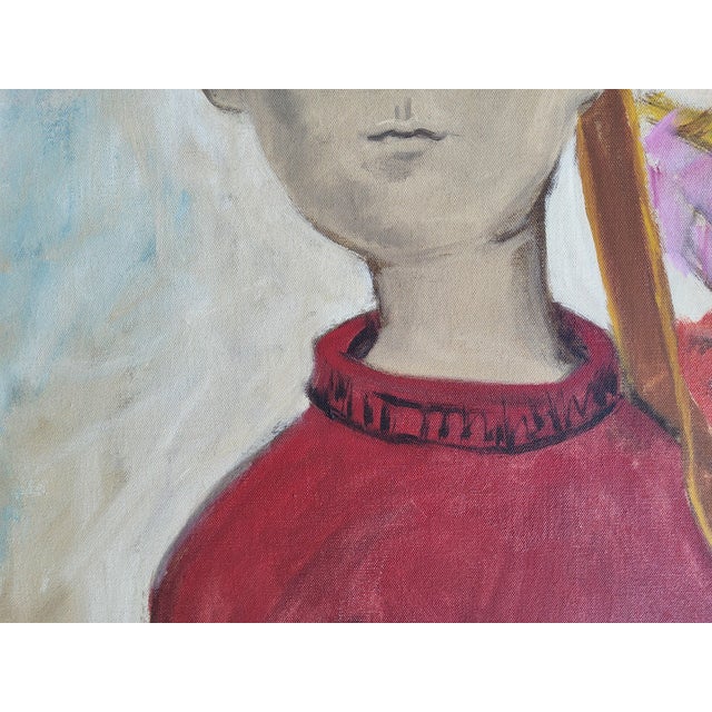 Mid-Century Modern Mid Century Modernist Oil Portrait Painting by Woodstock Art Colony Artist Carolyn Haeberlin 1956 "Indian" For Sale - Image 3 of 18