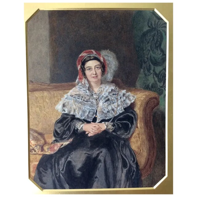 Figurative Original Antique C1840 Primitive Watercolor Painting, Emily Holland, London For Sale - Image 3 of 11