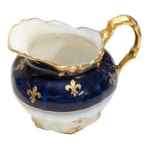 Late 19th Century J. Pouyat Limoges Porcelain Fleur De Lis Royal Blue & Gold Gilt Creamer