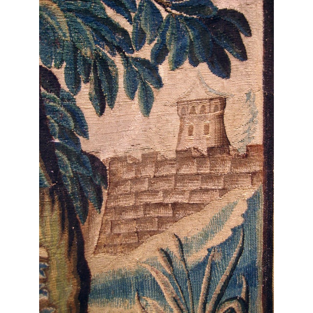 18th Century 18th Century French Aubusson Verdure Tapestry a Fortress and Two Birds For Sale - Image 5 of 12