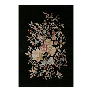 1920s Black Floral Antique Chinese Art Deco Carpet 5'9" X 8'6" by Nichols Workshop Knotted Wool Rug For Sale