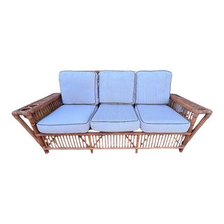 Vintage 1980s Palecek Presidents Stick Reed Rattan Three Seat Couch For Sale