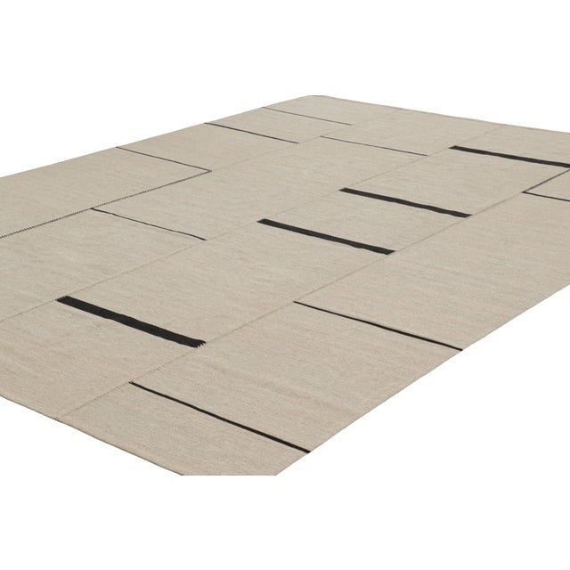Rug & Kilim Rug & Kilim’s Contemporary Kilim, Beige With Black Stripes, Off-White Accents For Sale - Image 4 of 7