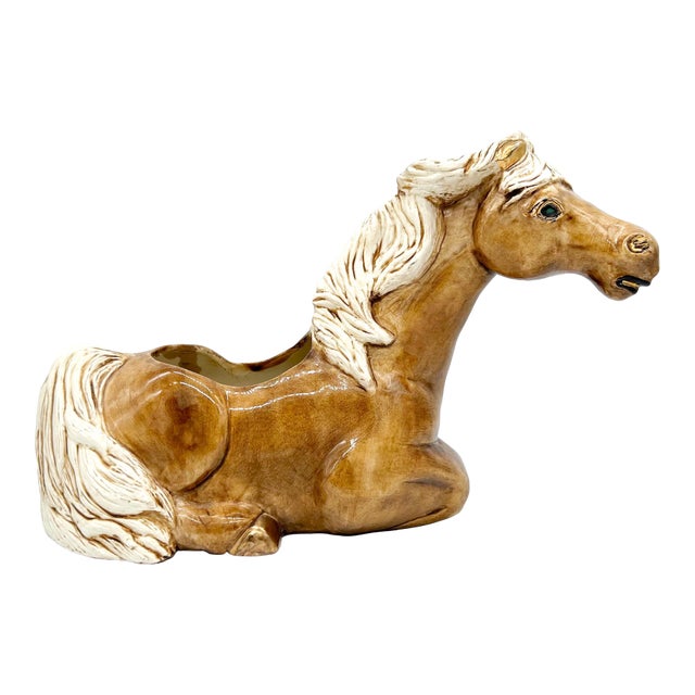 Vintage Western Horse Ceramic Planter With Gold Accents – Western / Farmhouse / Eclectic For Sale