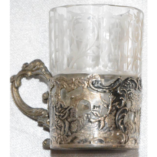 Late 19th Century Silver and Engraved Crystal Decanter and Cordial Cups For Sale - Image 5 of 10