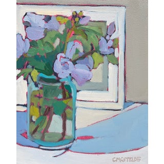 Porch Light Petals - Still Life Oil Painting, Expressive Floral Painting, Contemporary Art For Sale