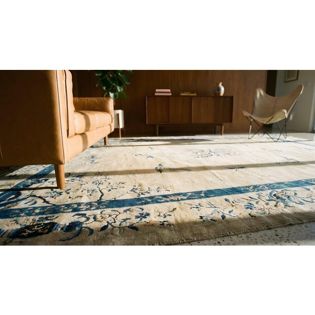 1920s Beige Floral Medallion Antique Chinese Peking Carpet 8'10" X 11'6" Handknotted Wool Rug For Sale - Image 13 of 15