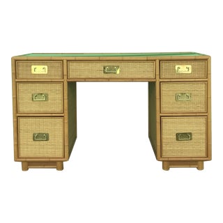 Cotswolds Collection- Vintage Woven Wicker Campaign Desk in Natural Finish For Sale