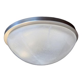 Vintage Ceiling Lamp with Stainless Steel Frame and White Mottled Glass Shade by Putzler, 2000s For Sale