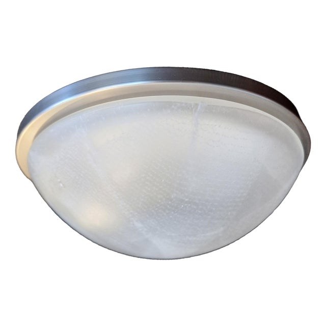 Vintage Ceiling Lamp with Stainless Steel Frame and White Mottled Glass Shade by Putzler, 2000s For Sale